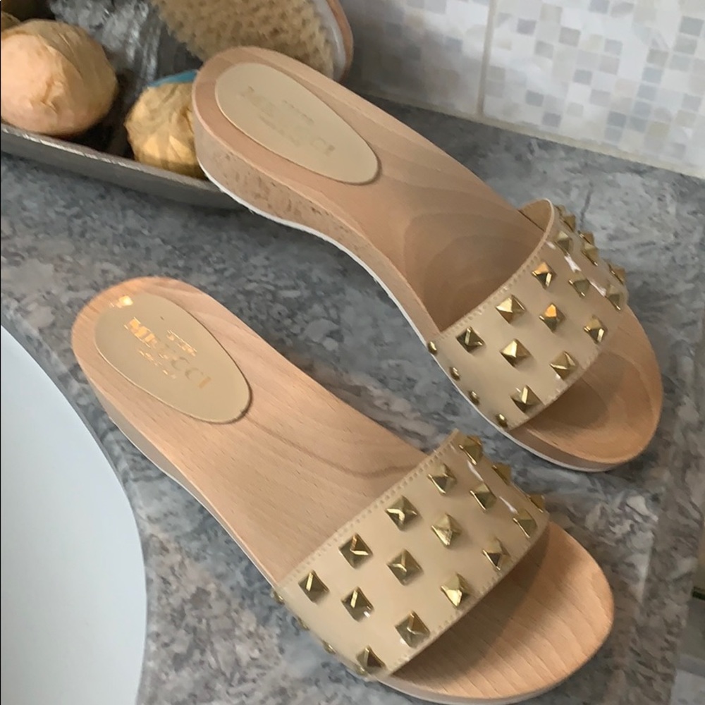 Nude Patent Clogs with Rock Studs